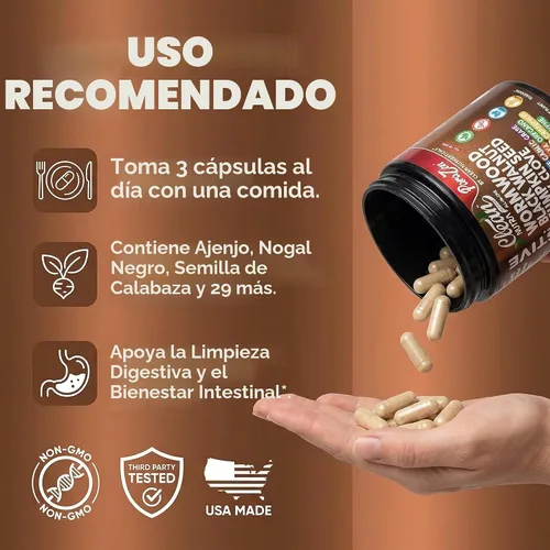 Vista 6 de Clean Nutra Ajenjo Nuez Negra Semilla de Calabaza Aceite de Clavo Apio Ajo Uva Papaya Neem Tierra de Diatomeas Probiótico para Mujeres Salud