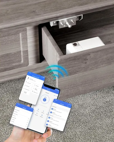 Vista 3 de Cerraduras de gabinete inteligentes Bluetooth ocultas, cerraduras de cajón sin llave RFID de seguridad para niños y adultos a prueba de niños