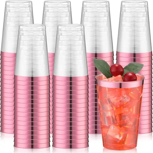 Vista 9 de Patelai 100 piezas de vasos de plástico verdes de 12 onzas, vasos de plástico con borde verde resistentes, vasos desechables para vino, vasos