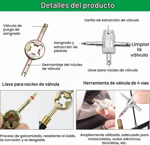 Vista 5 de Herramienta de extracción de vástago de válvula de 71 piezas, kit de reparación de parches de neumáticos, rodillo de parche de neumáticos