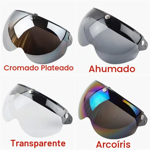 Vista 5 de VCOROS Casco universal para motocicleta, estilo piloto retro, estándar, con 3 botones a presión, visera abatible y abierta, protector de media cara