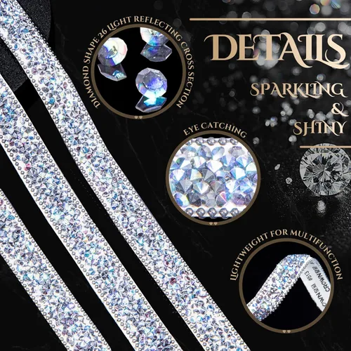 Vista 4 de Calcomanías de diamantes de imitación brillantes de 3 yardas, diamantes de imitación para manualidades, calcomanías de diamantes de imitación