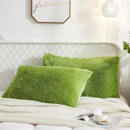 Vista 2 de Juego de 2 fundas de almohada estándar de piel sintética de terciopelo suave, fundas de almohada decorativas con cierre de cremallera