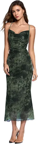 Vista 30 de SOLY HUX Vestido de malla floral para mujer, vestido largo para cóctel Estampado floral multicolor.
