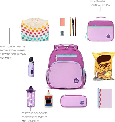 Vista 6 de mibasies Mochila para niñas y niños, ideal para niños y niñas, mochila para preescolar jardín de infantes y primaria, Rosa púrpura oscuro, Niñito-7L