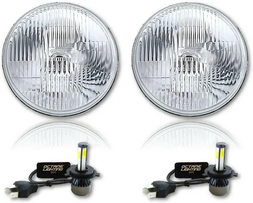 Vista 2 de Octane Lighting 7 pulgadas estilo común H4 faro de cristal LED 4000 lúmenes 20/40w bombilla faro par