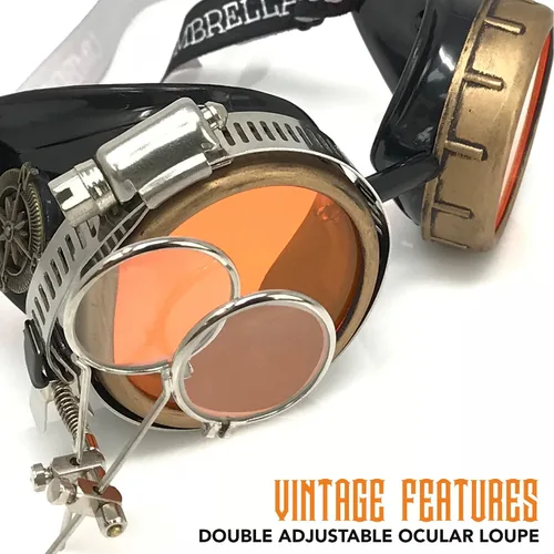 Vista 43 de Lentes estilo victoriano Steampunk con diseño de brújula, lentes de colores y lupa ocular