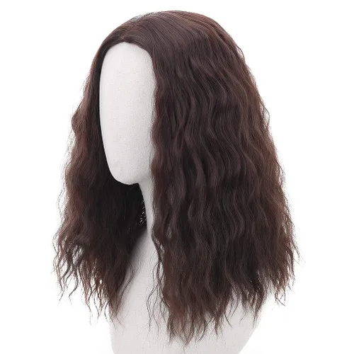 Vista 5 de PARTY ZONE Peluca larga de color marrón para cosplay, para hombres, peluca sintética ondulada para juegos de rol, pelucas divertidas de anime