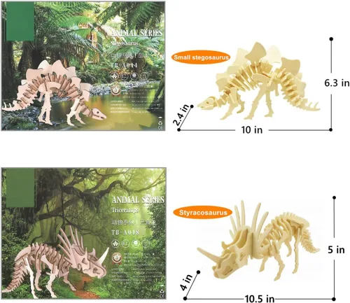 Vista 3 de Rompecabezas de dinosaurio de madera 3D, juego de 6 piezas de rompecabezas de esqueleto de dinosaurio de madera, rompecabezas 3D de manualidades