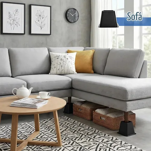 Vista 8 de Elevadores de cama de 4 pulgadas resistentes, paquete de 6 elevadores de muebles de plástico duradero, soporta 2200 libras para cama, sofá
