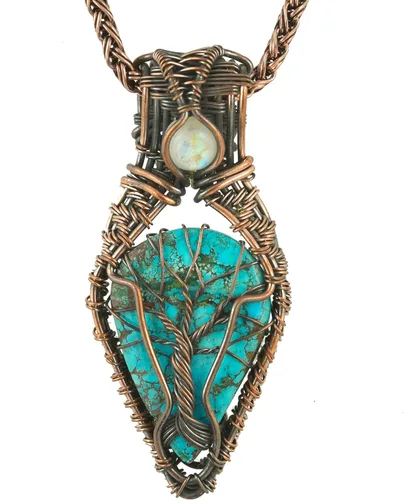 Vista 31 de Impresionante collar con colgante de árbol de la vida de cobre con piedras preciosas hechas a mano y cadena de 20 pulgadas, perfecto