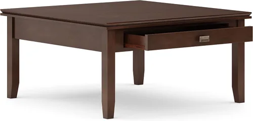 Vista 4 de SIMPLIHOME Mesa de Centro Cuadrada Artisan – Mesa de Cóctel Transicional de Madera Maciza de 36 Pulgadas de Ancho en Marrón Rojizo, Mesa Clásica