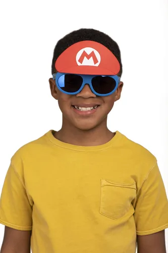 Vista 4 de sunstaches producto oficial Lil 'personajes Super Mario lente azul sun-staches suministros para fiestas, rojo Marl azulblanco, 9" x 7" x 1