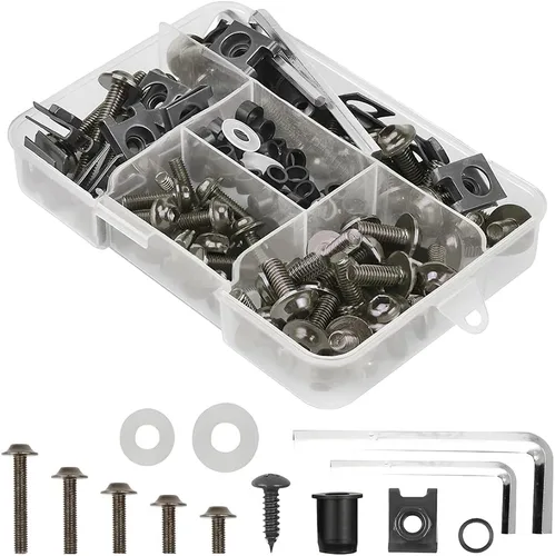 Vista 11 de Kit de pernos de carenado de motocicleta, 177 piezas M5 M6, tornillos para parabrisas de motocicleta, kit de cierres de pernos de carenado de Negro