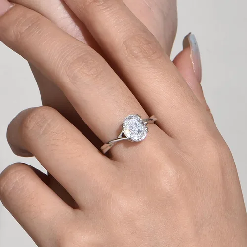 Vista 2 de Oval Engagement Ring for Women Crushed Ice Cut 2.5ct Cubic Zirconia Ring Solitaire 925 Sterling Silver Engagement Promise Ring