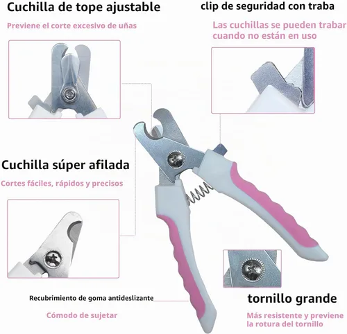 Vista 5 de Juego de 5 cortaúñas para perros y gatos, recortadores de uñas de garras para mascotas, con bloqueo protector para evitar cortes excesivos Rosa