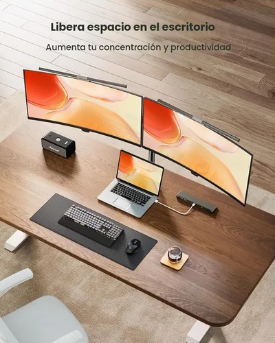 Vista 9 de ErGear - Soporte para dos monitores, resistente y ajustable, montaje de escritorio para monitores de hasta 32 pulgadas, altura totalmente ajustable