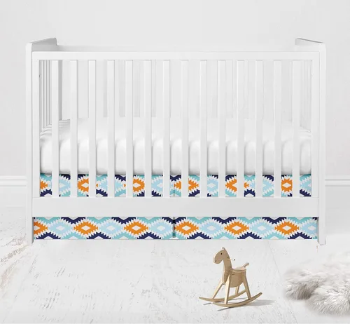 Vista 11 de Bacati - Falda de cuna azteca/cama infantil (Emma Kilim Coral/Mint/Navy)