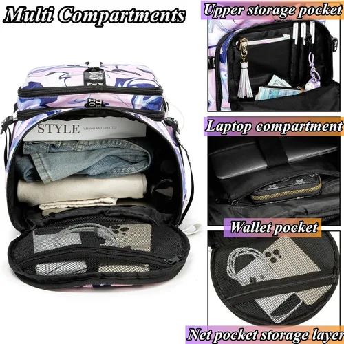 Vista 4 de Mochila de lona con compartimento para zapatos para 4 vías impermeable viaje deporte senderismo portátil, Púrpura, Mochilas de lona