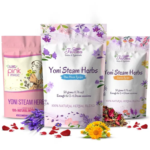 Vista 10 de Fivona Yoni Hierbas vaporizantes - para uso femenino y rituales - V-Detox, limpieza, lavado, control de olores - 2 a 4 sesiones - Balance de pH