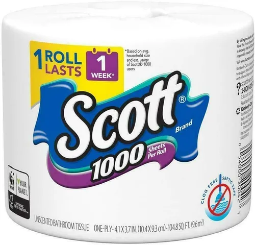 Vista 9 de Scott 1000 Papel higiénico por rollo, 18 rollos, seguro para fosa séptica, papel higiénico de 1 capa