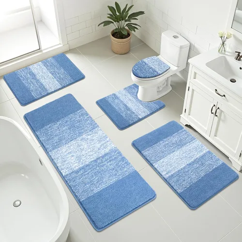 Vista 40 de Bsmathom Juego de 4 tapetes de baño de microfibra de felpa, color beige