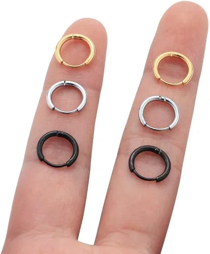 Vista 7 de Aretes de aro Huggie para mujeres y hombres, acero inoxidable quirúrgico 316L, 0.236 in, 0.315 in, 0.394 in, para hombre, aretes de aro
