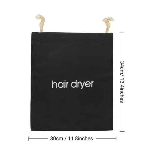 Vista 2 de TSHD Contenedor de bolsa con cordón para secador de pelo, almacenamiento de viaje de algodón para secador de pelo (2 piezas, negro)