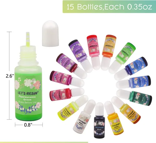 Vista 3 de LET'S RESIN Tinte de resina epoxi, pigmento de resina epoxi translúcida de 15 colores, pintura de resinas concentradas sin olor de 0.35 oz cada una