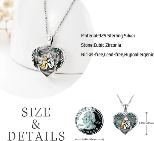 Vista 4 de Heart Locket Necklace Tree of LifeElephantDog Locket Necklace 925 Sterling Silver Locket Pendant Necklace Jewelry Gifts for Women Girls