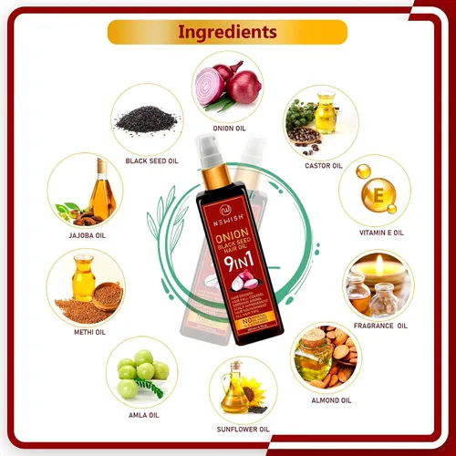 Vista 4 de Newish Black Seed Onion Oil for Hair Regrowth and Care, With Castor, Almond, Sunflower, Methi & Jojoba Oils for Shiny Hair (200 ml)