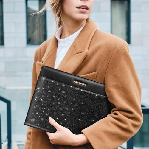 Vista 6 de Carpeta portadocumentos con purpurina/Carpeta portafolio para mujeres y hombres, WAVEYU, elegante y bonita carpeta con cubierta de portafolio