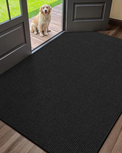 Vista 12 de Color&Geometry - Tapete para puerta delantera de 26 x 47 pulgadas, atrapador de suciedad con parte trasera de goma ultra antideslizante, perfil Caqui