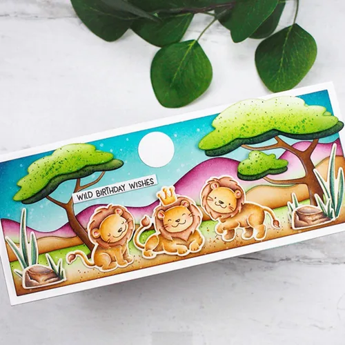 Vista 3 de Wild Birthday Wishes - Juego de sellos y troqueles para hacer tarjetas, sellos transparentes y troqueles de corte de metal para álbumes de recortes