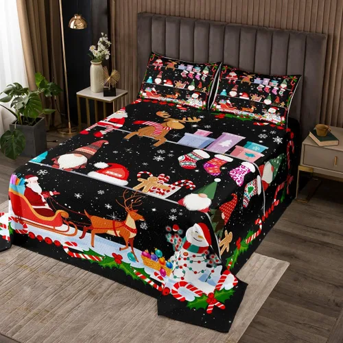 Vista 19 de Manfei Juego de colcha de Navidad para niños, tamaño individual, diseño de pinos de dibujos animados, decoración de habitación de niños y adultos