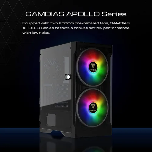 Vista 9 de GAMDIAS ATX Mid Tower - Carcasa para computadora de videojuegos para computadoras de escritorio y PC, 2 ventiladores ARGB LED de 7.874 in