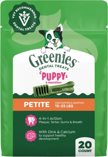 Vista 13 de Greenies Golosinas dentales naturales recomendadas por veterinarios para cachorros, tamaño pequeño, golosinas dentales para perros, paquete de 6