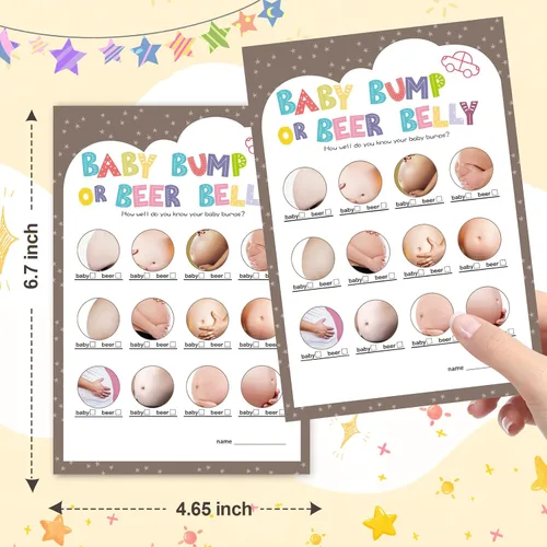 Vista 4 de OLOUTAB Juegos de Baby Shower para Niño o Niña - Juego de Vientre de Cerveza o Barriga de Bebé (50 Tarjetas), De Género Neutral, Papel Grueso