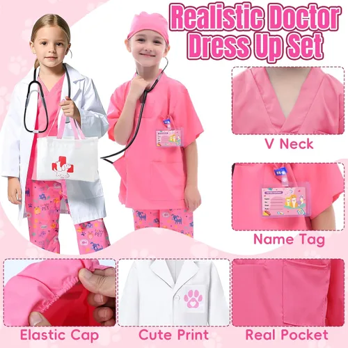 Vista 4 de Latocos 10 piezas de disfraz de veterinario para niños, kit de juego de doctor veterinario para niños pequeños, abrigo de gato para niños y niñas
