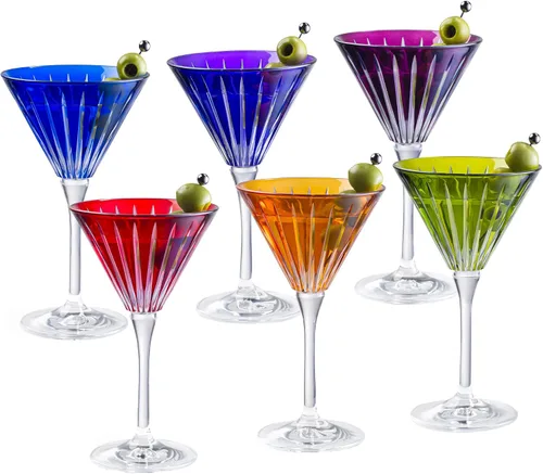 Vista 5 de Barski Copas de champán de colores – Colores surtidos – Copa de cóctel Coupé, cristalería de Martini con tallo, se puede utilizar para postres
