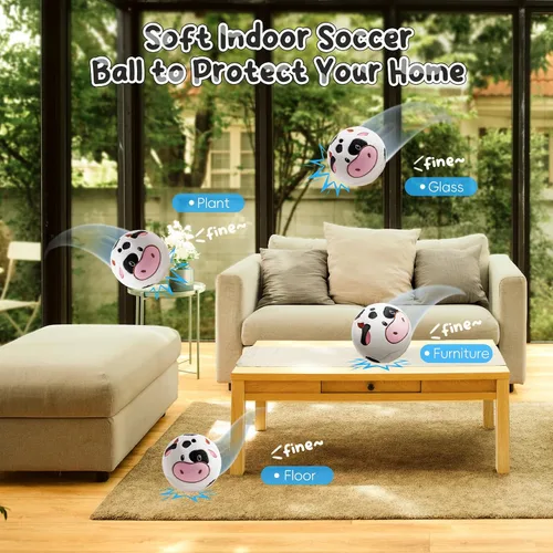 Vista 4 de VangeBow Pelotas de fútbol silenciosas para interior para niños pequeños de 1 a 3 años, juguetes de fútbol de peluche suave inflable para bebés