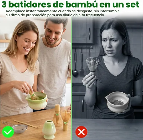Vista 3 de Matcha Whisk Set With Bowl: 3 Replacement Bamboo Whisks Green