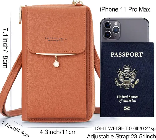 Vista 6 de Valentoria Bolso cruzado pequeño para teléfono celular, cartera de cuero para tarjetas de mano para mujer