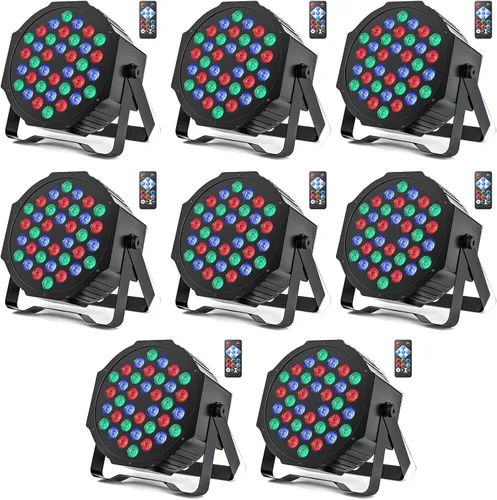 Vista 9 de U`King - Luces LED Par para DJ, luz de escenario con cable, RGB, 36 LED con control activado por sonido, iluminación de escenario para DJ, para 2