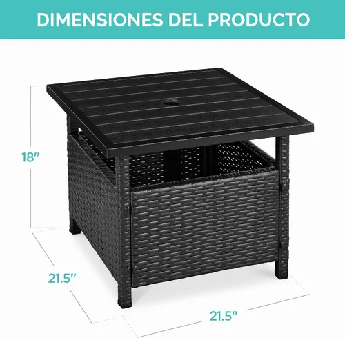 Vista 2 de Best Choice Products Mesa auxiliar de mimbre con agujero para paraguas, mesa auxiliar cuadrada de ratán de polietileno para patio, jardín, piscina