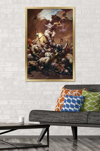 Vista 2 de Trends International Frank Frazetta - Póster de pared de destructor, 34 pulgadas de largo x 22.4 pulgadas, versión enmarcada en oro Versión