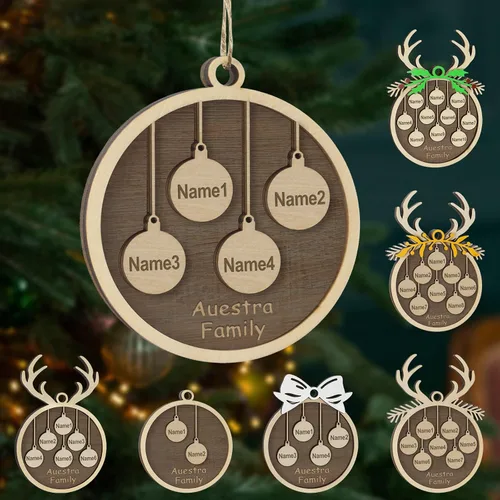Vista 44 de Adornos de Navidad personalizados, familia de 1 nombre, adornos de Navidad de madera personalizados, decoración personalizada, decoración de árbol