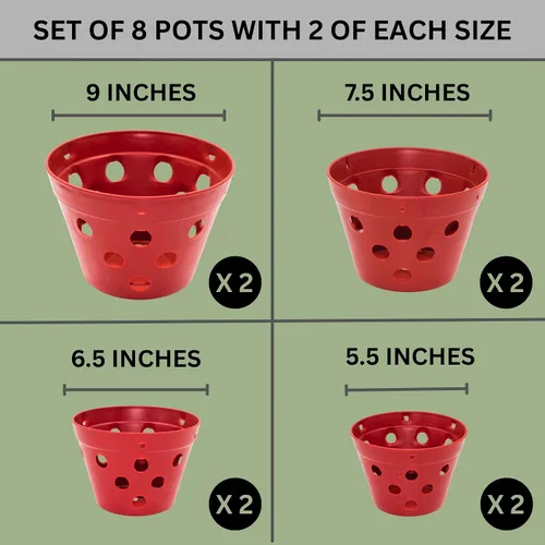 Vista 3 de Juego de 8 macetas de orquídeas colgantes de plástico grueso fuerte con agujeros y perchas. 2 macetas de orquídeas de 9 pulgadas de ancho, 7.5