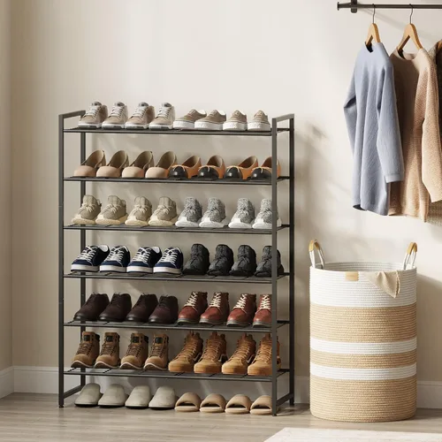 Vista 2 de Nunsino Zapatero de metal, organizador de zapatos de garaje de 6 niveles, con capacidad máxima para 30 pares, estante de almacenamiento de zapatos