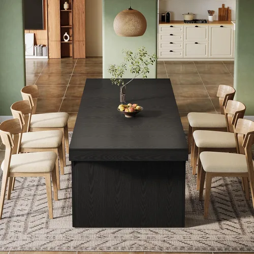 Vista 6 de Tribesigns Mesa de comedor de granja de 71 pulgadas con diseño arqueado para 6-8, color negro Mesa de cocina de madera moderna larga, muebles